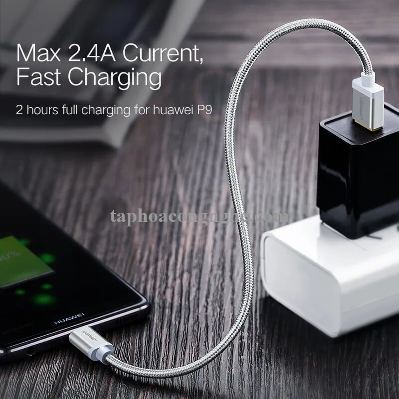 Ugreen 30883 3M 3A Màu Đen Cáp USB TypeC sang USB 2.0 Hỗ trợ sạc nhanh dây bên Nylon US174 30030883